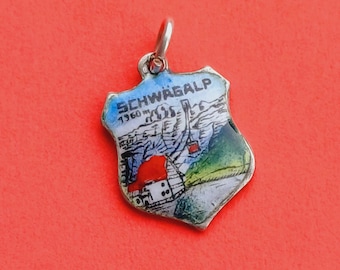 Vintage German silver 800 and enamel charm of Schwarzwald Germany, vintage Black Forest necklace, Schwägalp