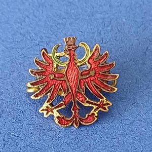 Liten vintage Tirol-brosch i mässing och emalj, heraldikbrosch i Tirol, brosch i Tirol, souvenir i Tirol, emaljnål i Tyrol-adler, örnheraldik