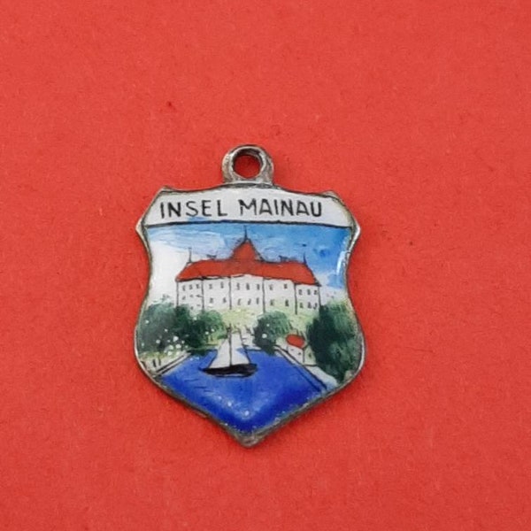 Vintage silver 800 and enameled travel shield of Insel Mainau Germany, Insel Mainau charm, vintage souvenir of Mainau Island Germany