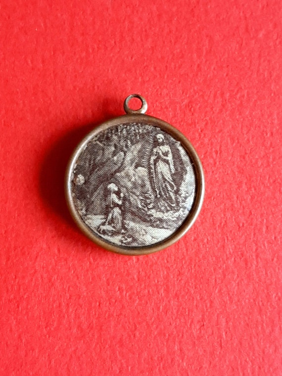 Vintage religious French copper medal pendant of a pr… Gem