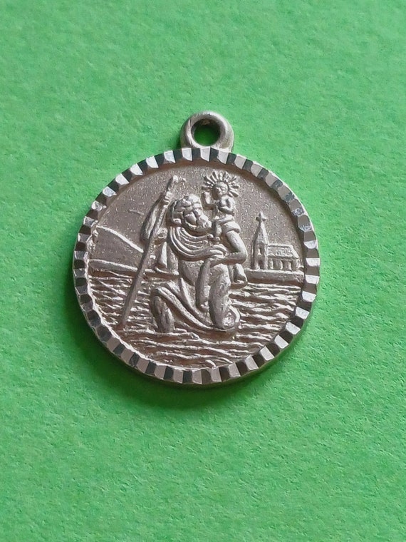 Vintage religious Catholic tiny silver medal pend… - image 1