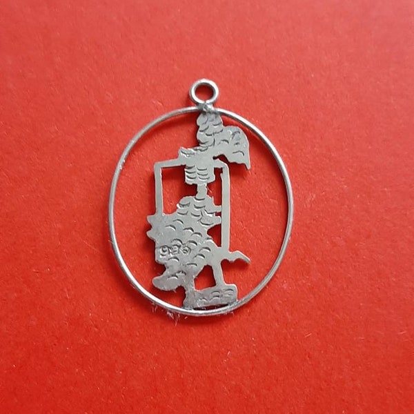 Vintage hallmarked silver 925 charm of Indonesia, silver Wayang charm, Wayang puppet pendant charm, silver shadow puppet charm