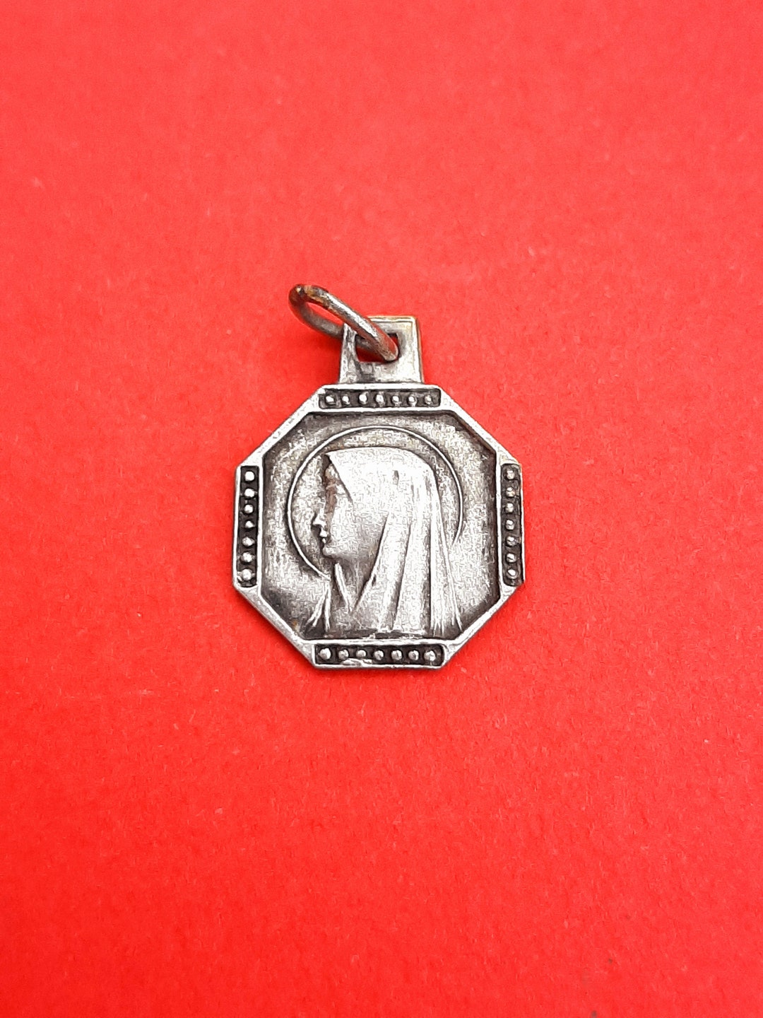 Vintage French Detailed Silver Plated Medal Pendant Charm of Our Lady ...