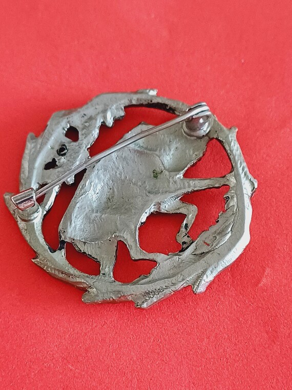 Vintage South German silver plated hunter brooch … - image 5