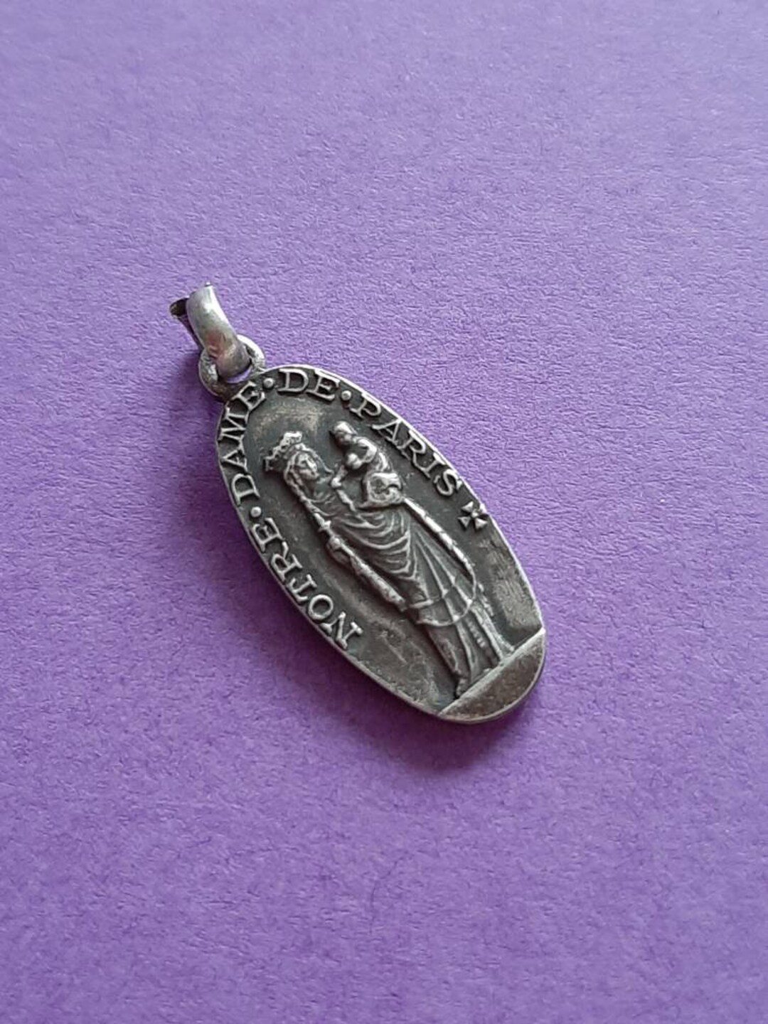 Vintage Religious Catholic French Oval Silver Plated Medal Pendant of ...