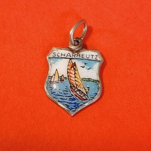Scudo da viaggio tedesco vintage in argento 800 e smalto di Scharbeutz Germania, souvenir di Scharbeutz Germania