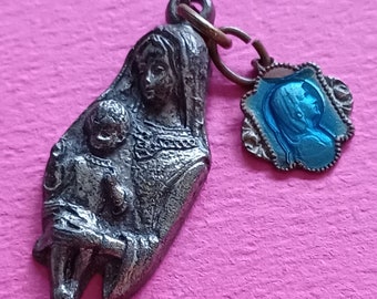 Vintage Religious Catholic French Blue Enamel Medal Pendant of Our Lady ...