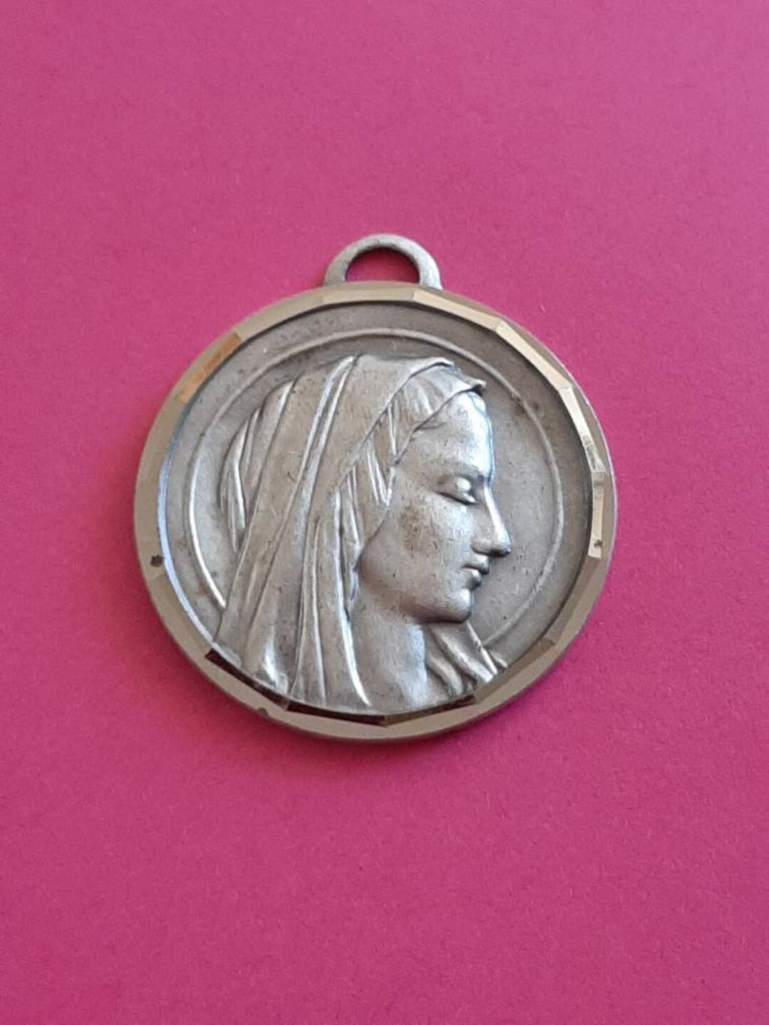 Vintage Religious Catholic French Silver Plated Medal Pendant Charm of ...