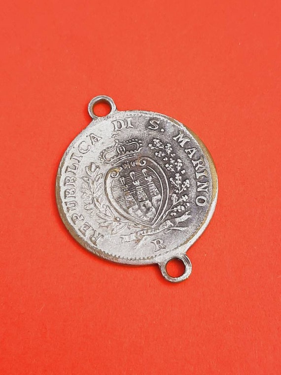 Vintage silver plated medal pendant charm of San … - image 5