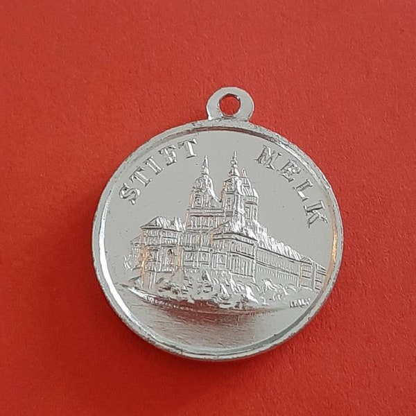 Vintage religious Catholic aluminum medal pendant of Stift Melk Austria, Melk Austria charm