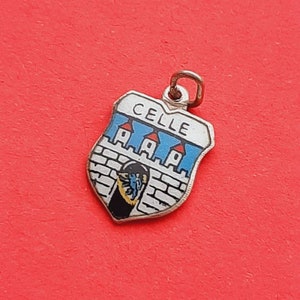 Vintage German silver 800 and enamel Celle pendant charm, charm of Celle Germany souvenir, travel charm Celle, Herzogschloss Celle necklace