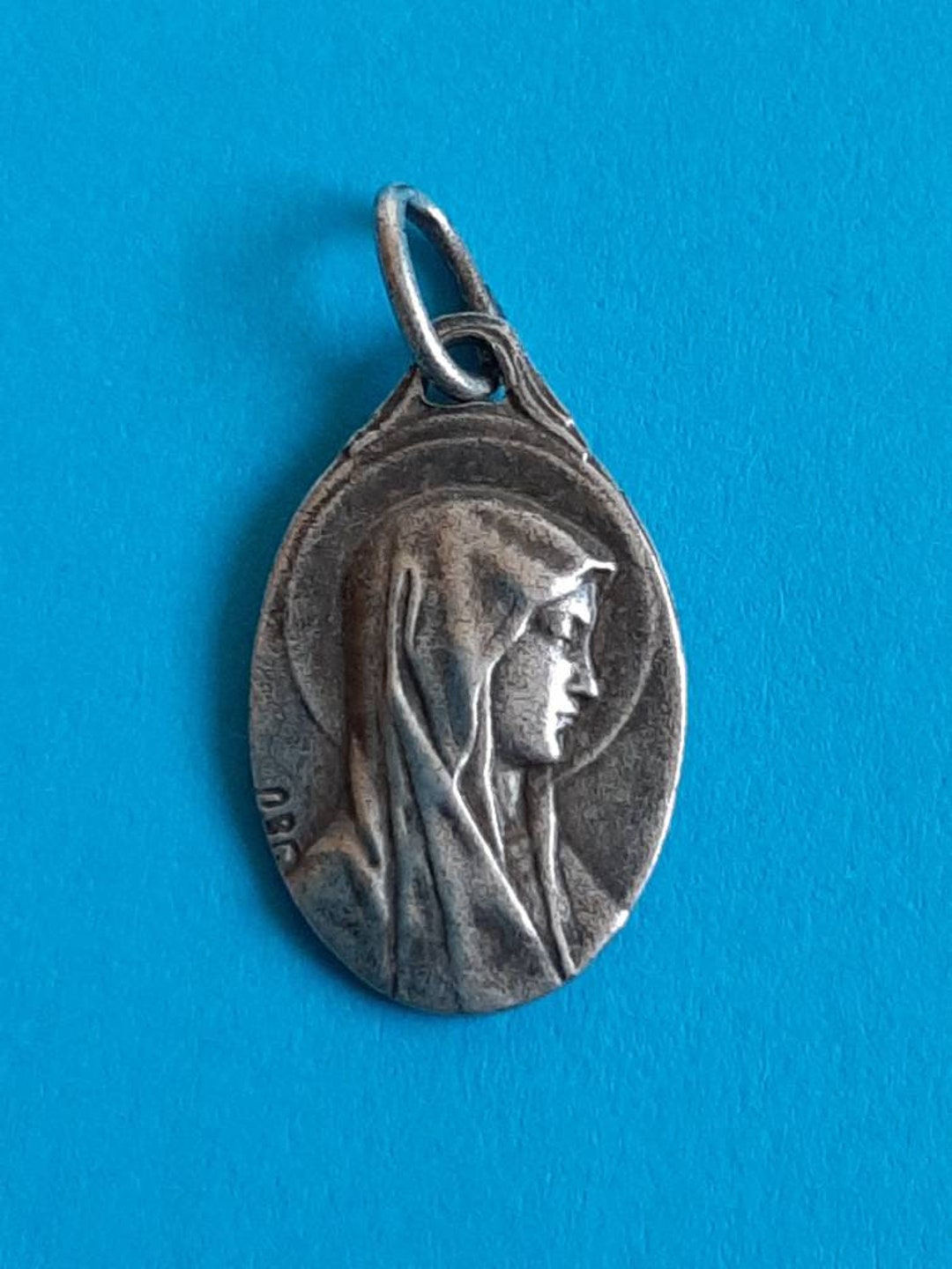 Vintage Religious Catholic Signed Silver Plated Oval Medal Pendant of ...