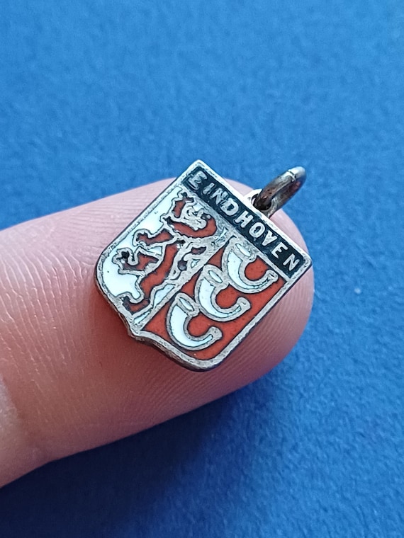 Vintage Dutch silver and enamel travel shield charm of Eindhoven, souvenir of Eindhoven, vintage Eindhoven, Noord Brabant, crest Eindhoven