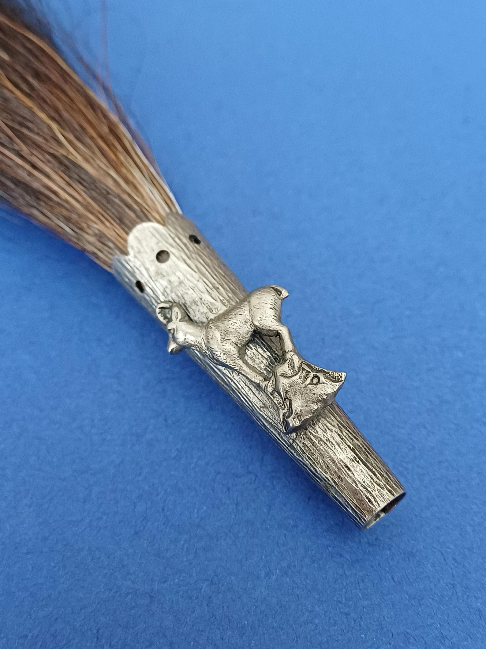intage German silver plated chamois brooch, wild boar hair brooch, chamois wildboar brooch, old hunting hat pin with chamois, Gamsbart
