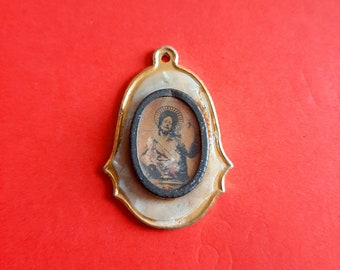 Antique, art deco, religious pendant charm of Jesus Christus, pendant Holy Christ