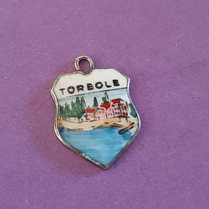 Vintage Italian silver 925 marked and enamel travel shield of Torbole, Torbole sul Garda, Garda Italy