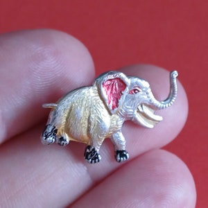Vintage silver plated elephant brooch, old elephant pin, colorful elephant sixties brooch