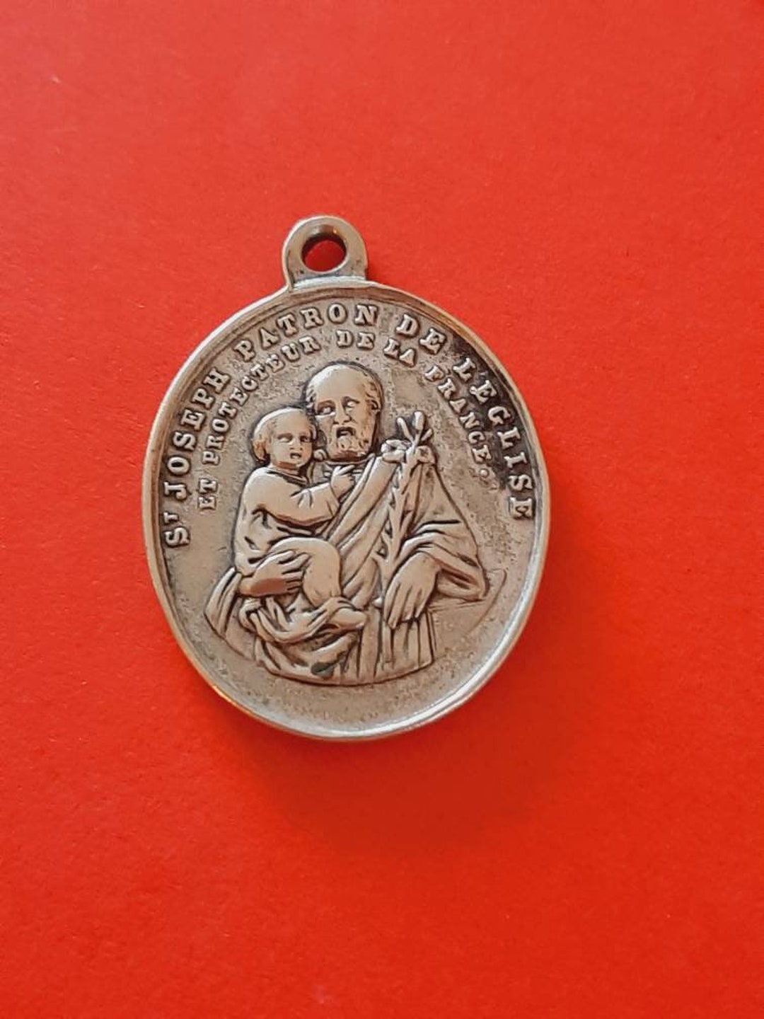 Vintage Religious Catholic French Silver Plated Medal Pendant of Saint ...