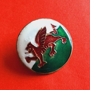 Vintage brass and enamel heraldry button, Heraldry Wales button, heraldry button of Wales