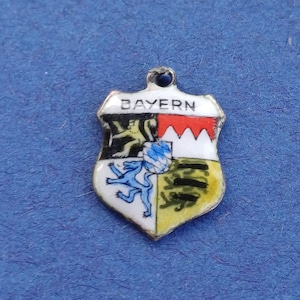 Vintage German silver 800 and enamel travel shield charm of Bavaria, Deutschland Bavarian souvenir, vintage crest Bavaria charm
