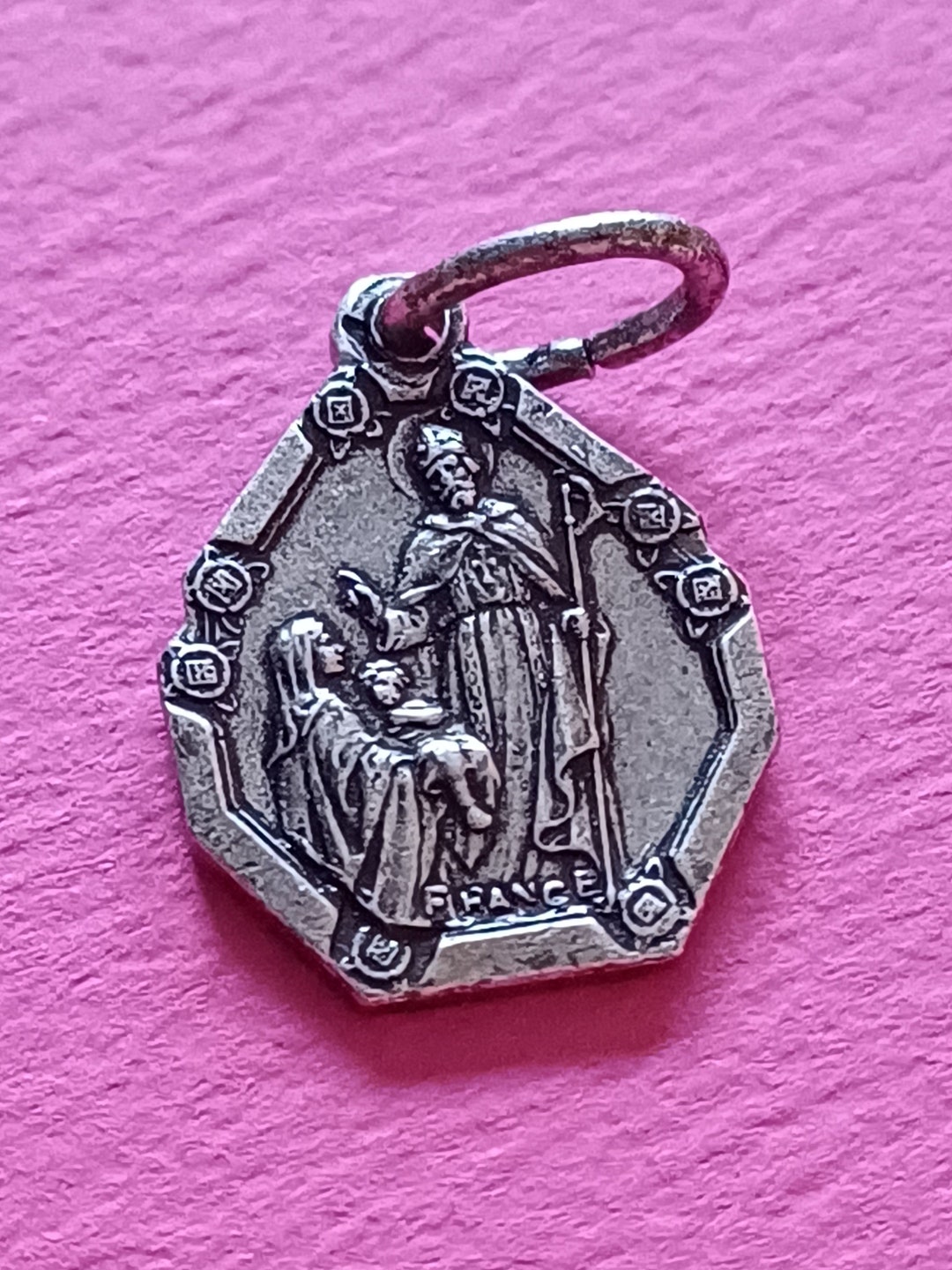 Vintage Religious Catholic French Tiny Detailed Silver Plated Medal ...