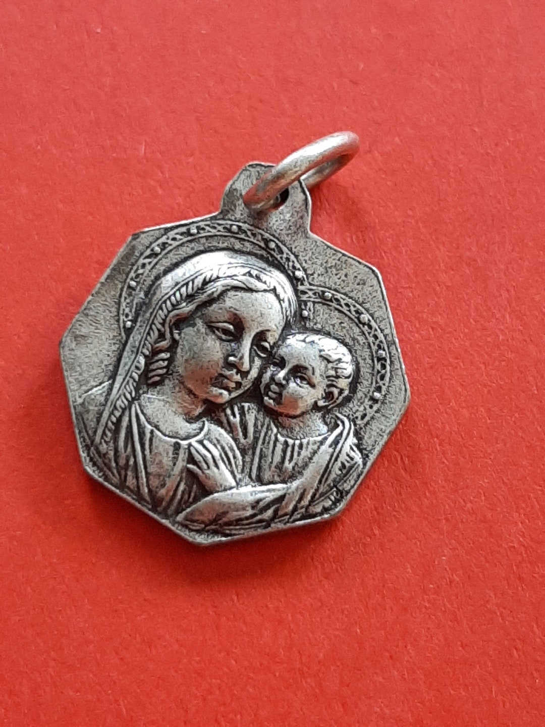 Vintage Religious Catholic French Detailed Silver Plated Medal Pendant ...