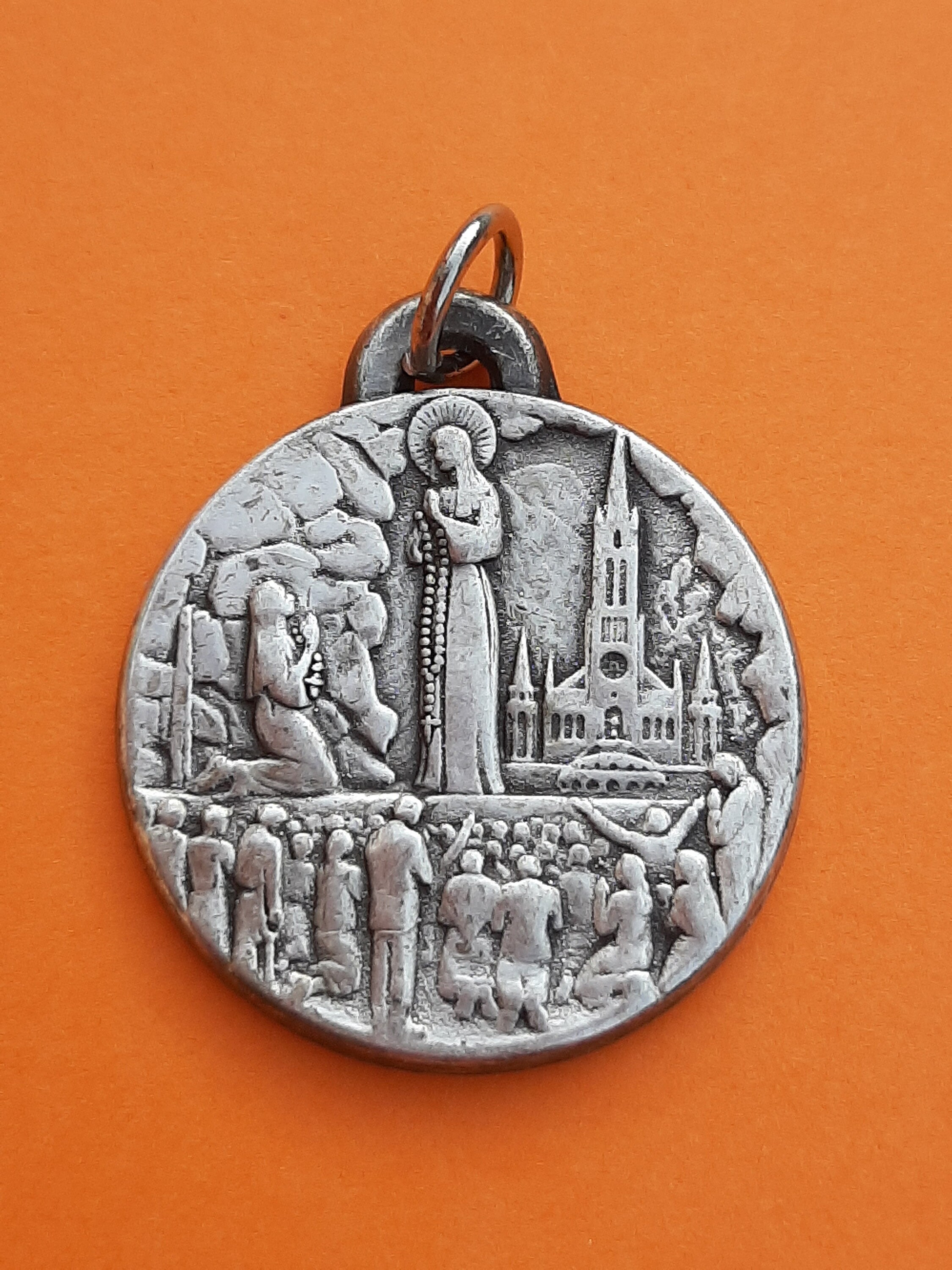 Vintage Religious Catholic Medal Pendant Charm of Our Lady of Lourdes ...