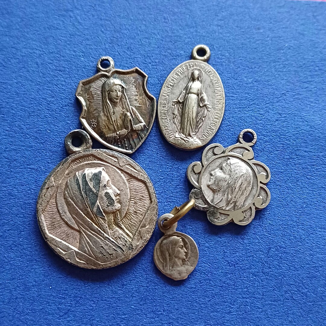 Vintage Religious Catholic French Tiny Different Medal Pendants of Our ...