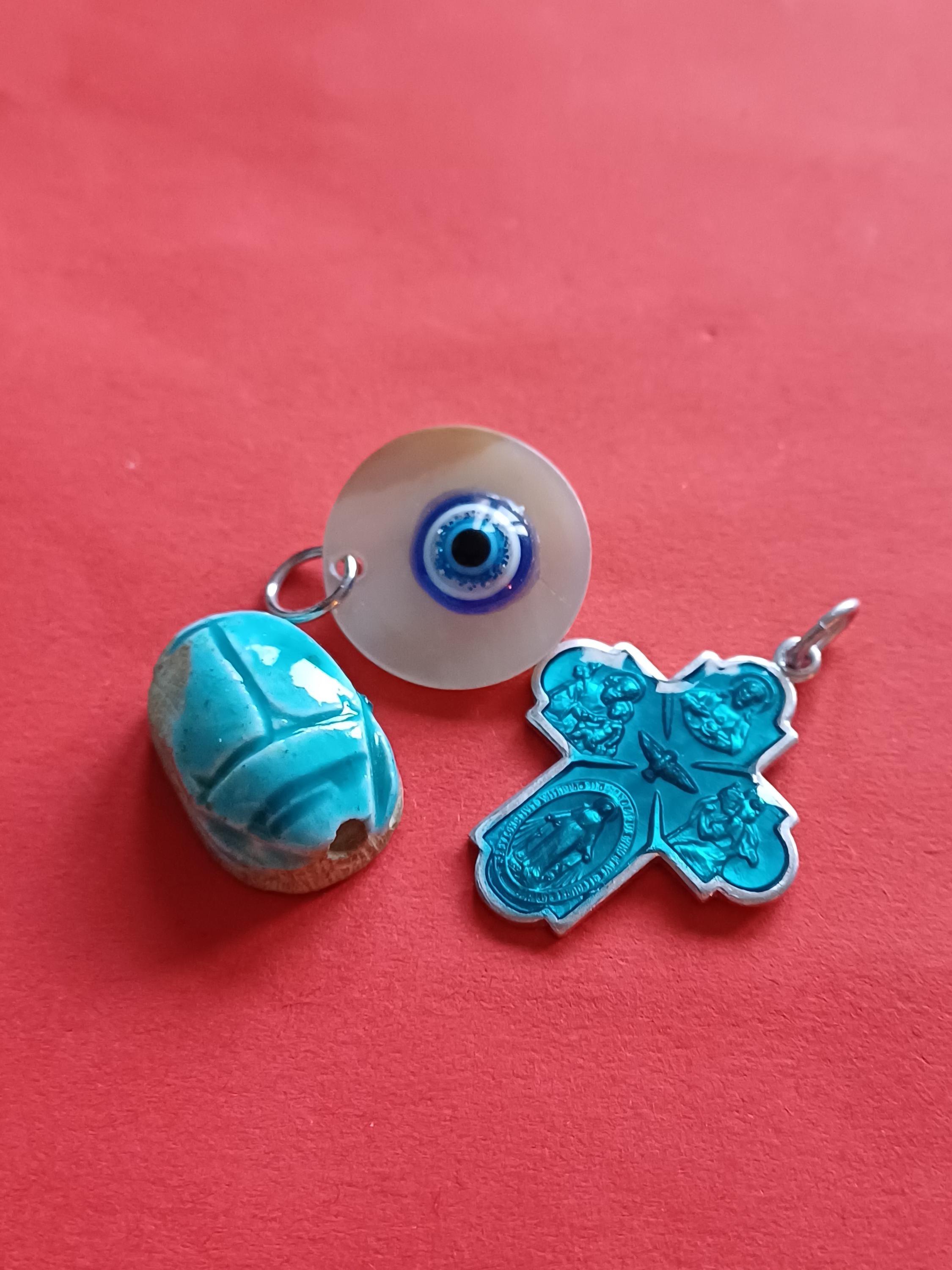 Vintage Blue Lucky Symbol Charms, Old Luck Symbols Necklace, Old Lucky ...