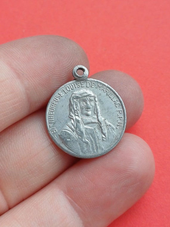 Vintage religious Catholic French aluminum medal … - image 5