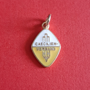 Vintage German enamel medal pendant charm Allgemeiner Cäcilien-Verband für Deutschland, Saint Cecilia, Santa Cecilia, Cecilian movement