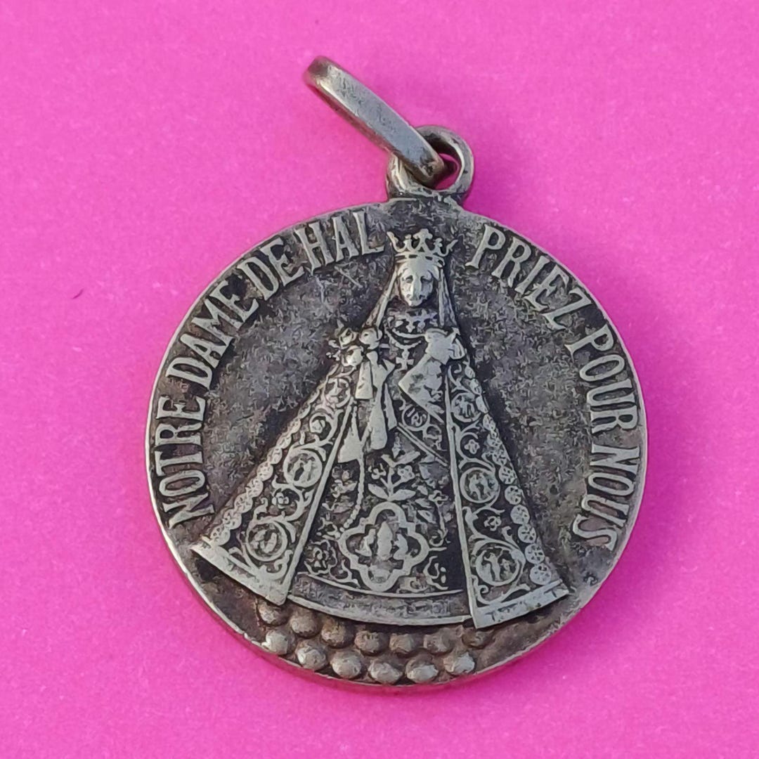 Vintage Religious Catholic Silver Plated Medal Pendant of Our Lady of ...
