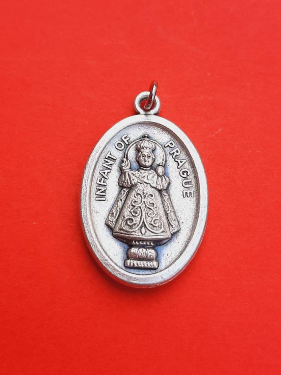 Vintage Religious Catholic Italian Oval Silver Plated Medal Pendant of ...