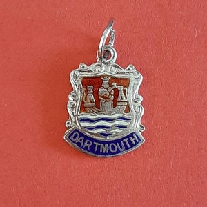 Vintage silver marked and enamel Dartmouth England travel charm, Dartmouth pendant souvenir, coat of arms Dartmouth