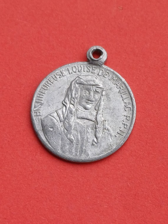 Vintage religious Catholic French aluminum medal … - image 1