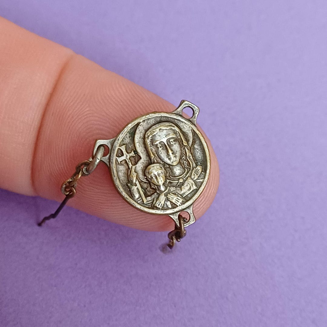 Vintage Religious Catholic Rosary Center Medal Pendant of Our Lady With ...