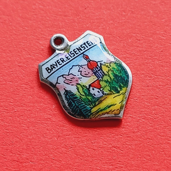 Vintage enamel and silver 800 pendant charm of Bayerisch Eisenstein Bayern Germany, enamel Bayerisch Eisenstein pendant, souvenir