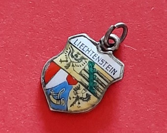 Vintage silver hallmarked and enamel travel shield charm of Liechtenstein, souvenir Liechtenstein, heraldry Liechtenstein
