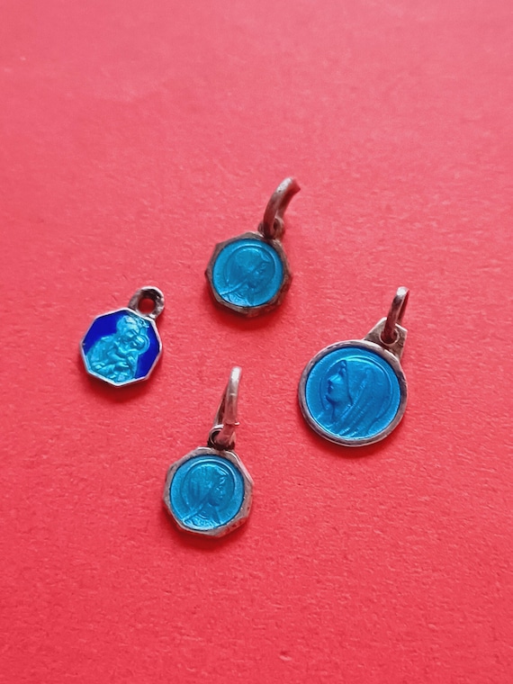 Assortment religious Catholic French blue enamel … - image 2