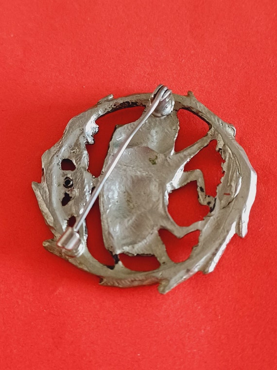 Vintage South German silver plated hunter brooch … - image 10