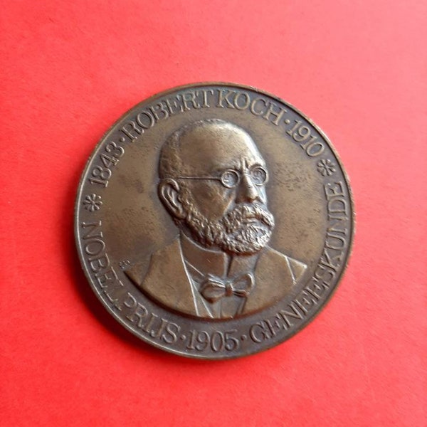 Vintage German bronze medal, token, medal Robert Koch, RKI Deutschland, Nobel Prize in medicine