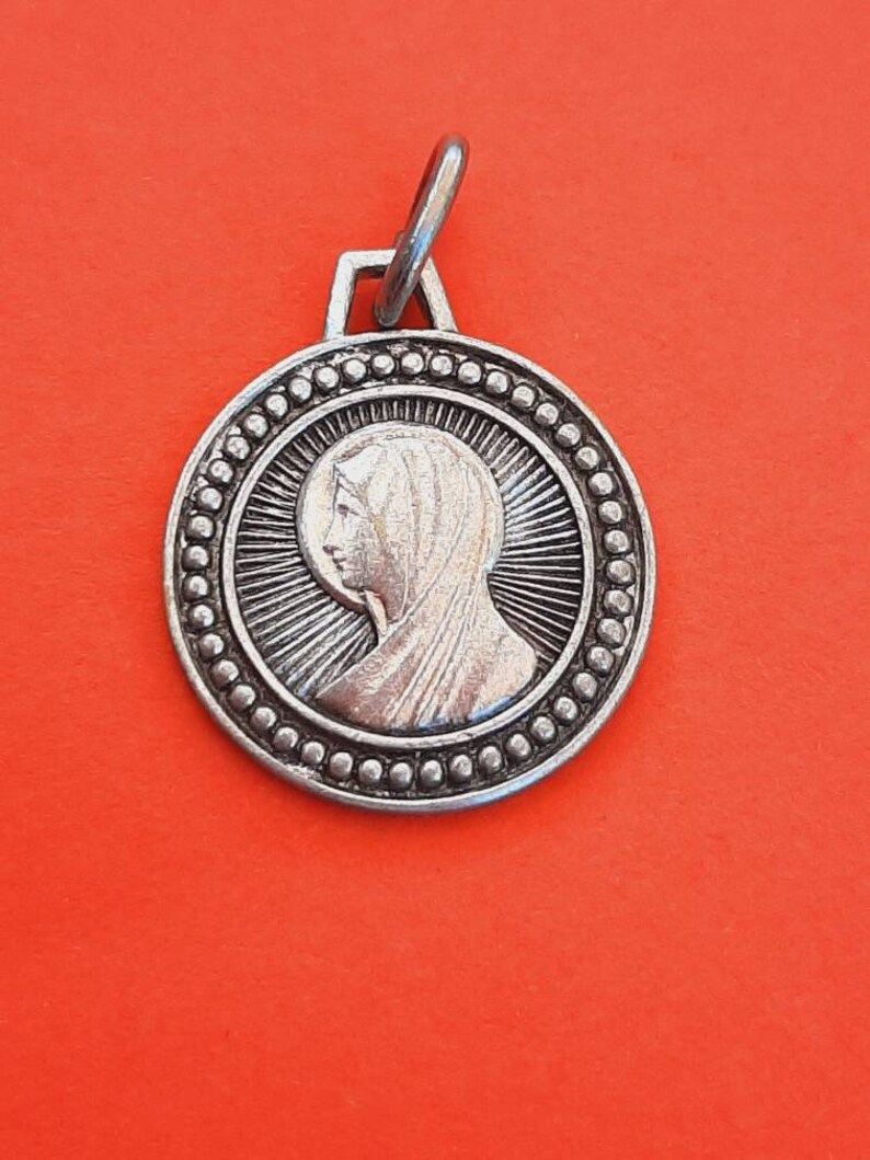 Vintage Religious Catholic French Tiny Silver Plated Medal Pendant of ...