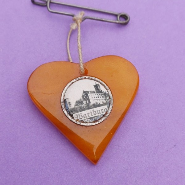 Vintage deutscher Herz-Charm der Wartburg Eisenach Deutschland, Herz-Anhänger-Charm-Souvenir der Wartburg, Eisenach