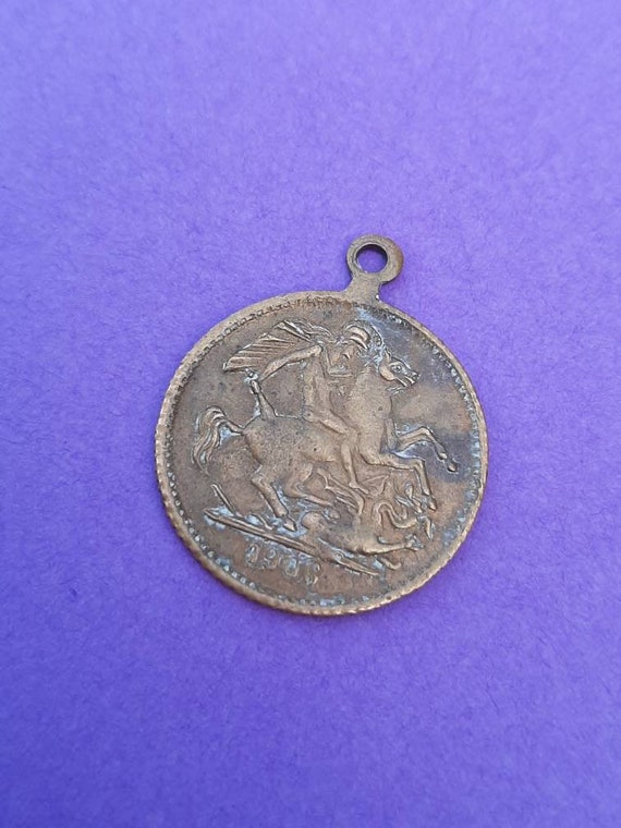 Old Copper Medal Pendant of Saint George and King Edward VII