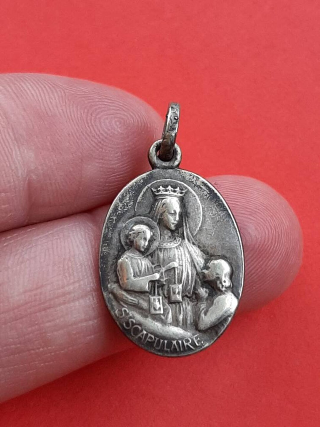 Vintage Religious Catholic French Oval Silver Plated Medal Pendant of ...