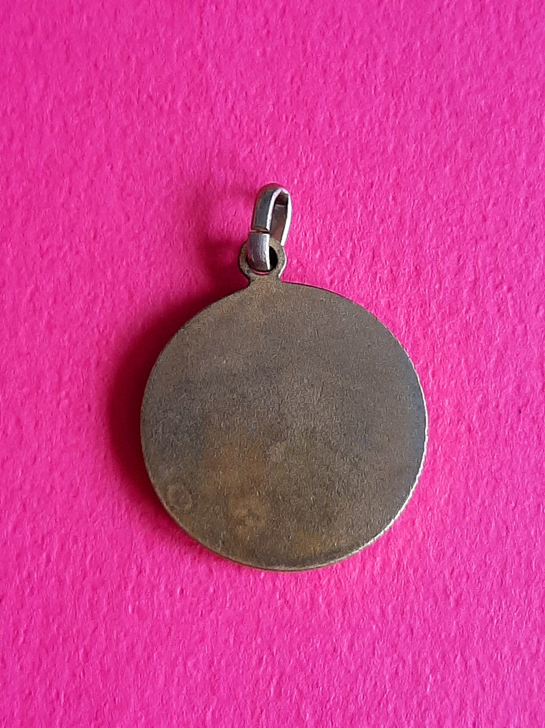 Vintage French brass medal pendant medallion charm of a young praying girl Child gift for the First Holy Communion or Confirmation