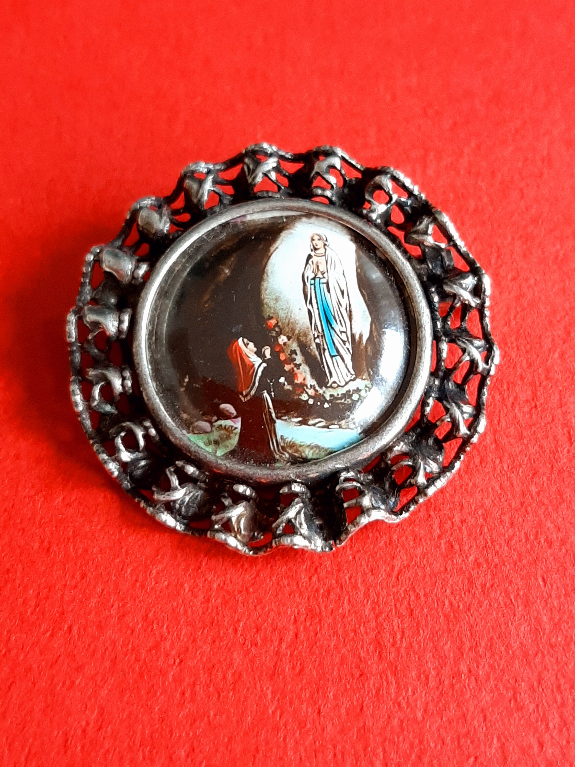 Vintage Religious Catholic French Brooch of Our Lady of Lourdes and ...