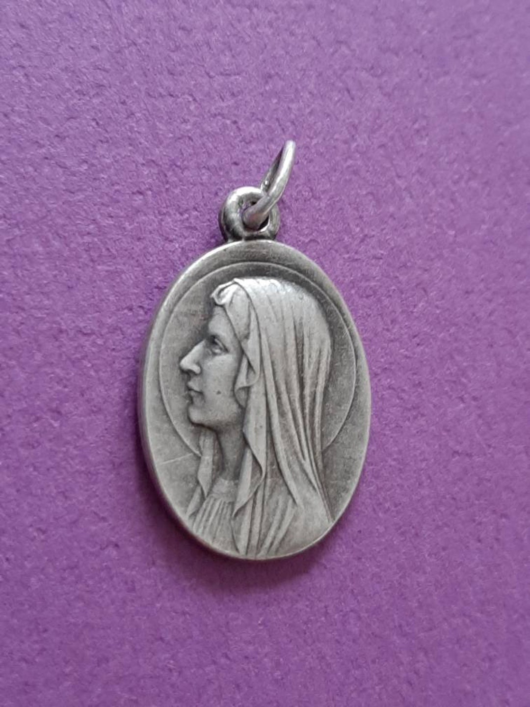 Vintage Religious Catholic French Detailed Silver Plated Medal Pendant ...