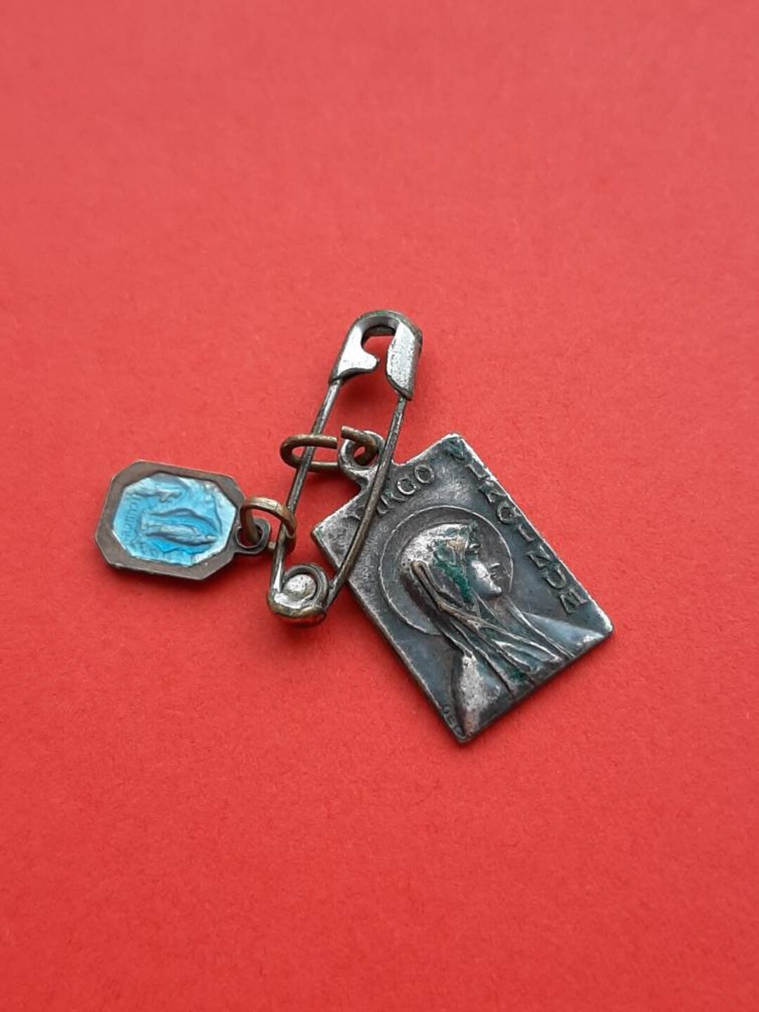 Vintage Set of French Blue Enamel Charm of Our Lady of Lourdes and ...