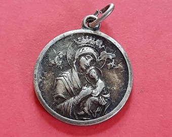 Ciondolo con medaglia religiosa cattolica placcata in argento, raffigurante Nostro Signore Gesù e Nostra Signora del Perpetuo Soccorso, Gesù Cristo e la Madonna
